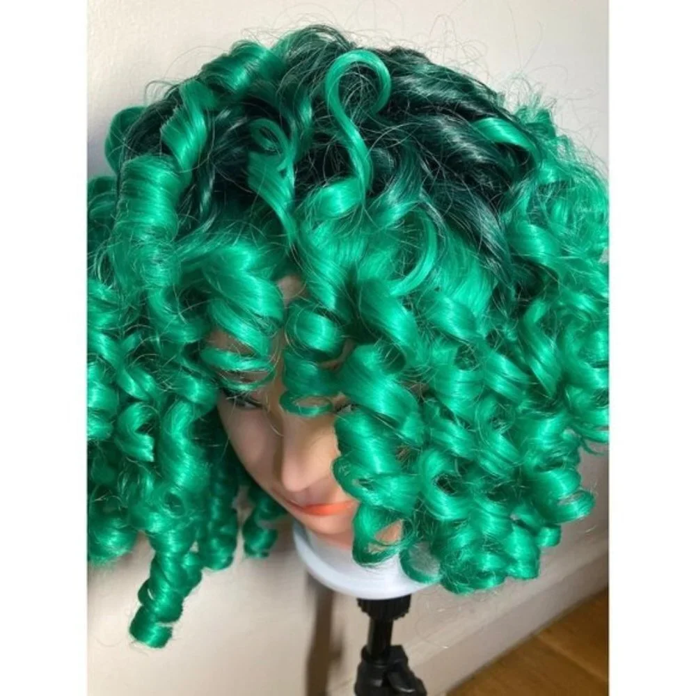 Green Wigs Black Hair Wig With Bangs